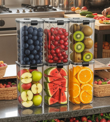 DYK Plastic Cookie Jar  - 1.3 ml(Pack of 6, Transparent, White)