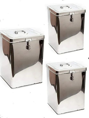 Bhalia Craft Stainless Steel Grocery Container  - 5 kg, 10 kg, 15 kg(Pack of 3, Silver)