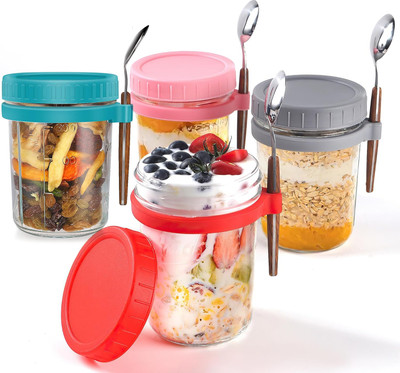 JIGSHTIAL Glass Utility Container  - 350 ml(Pack of 4, Multicolor)