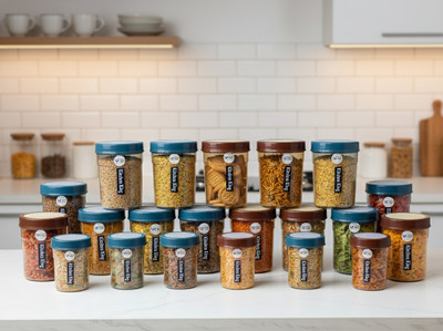KITCHAN KING Plastic Grocery Container  - 200 ml, 350 ml, 500 ml, 1000 ml(Pack of 19, Brown, Blue)