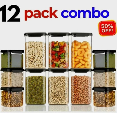 MINAG Plastic Grocery Container  - 1100 ml(Pack of 12, Black)