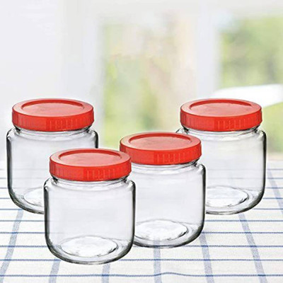 CROCO JAR Glass Grocery Container  - 500 ml(Pack of 4, Clear)
