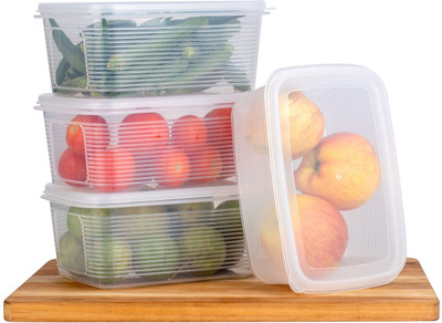 Aalok Plastic Fridge Container  - 1800 ml(Pack of 4, White)