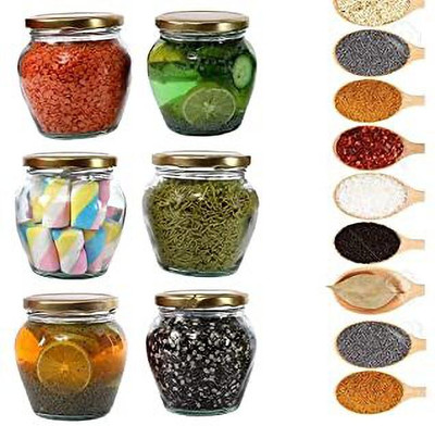 Coozico Glass Cookie Jar  - 400 ml(Pack of 6, Clear)