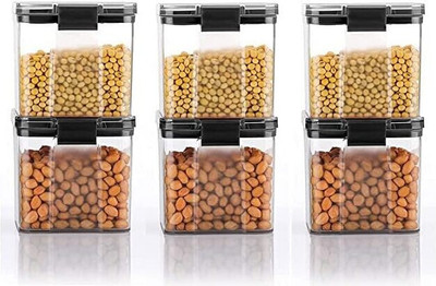 ADMONITION Plastic Grocery Container  - 700 ml(Pack of 6, Black, Clear)