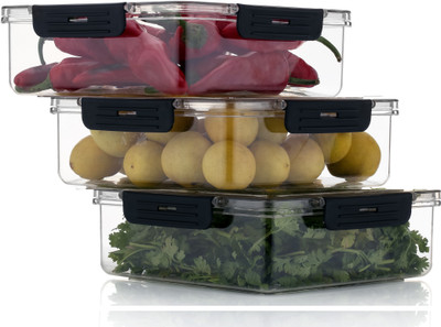 STARDOT Plastic Fridge Container  - 2000 ml(Pack of 3, Black)