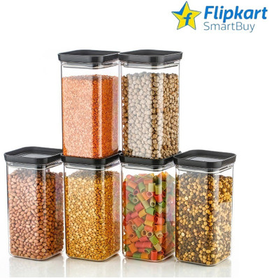 Flipkart SmartBuy Plastic Grocery Container  - 1500 ml(Pack of 6, Black)