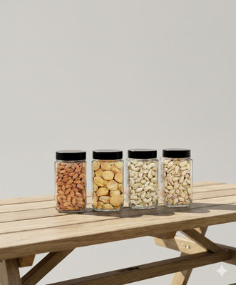 Shreeji krupa Glass Cookie Jar  - 1000 ml(Pack of 4, Clear)