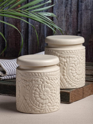 claay craft Ceramic Pickle Jar  - 1000 ml, 1000 ml(Pack of 2, White)