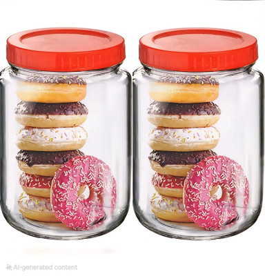 STABILIX Glass Grocery Container  - 1000 ml(Pack of 2, Red)