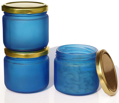 Pure Source India Glass Cookie Jar  - 150 g(Pack of 3, Blue)