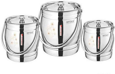 Mintage Steel Utility Container  - 4 L, 7 L, 9.5 L(Pack of 3, Silver)