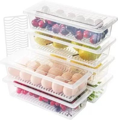 UNDERZONE Plastic Fridge Container  - 1.5 kg(Pack of 6, White)