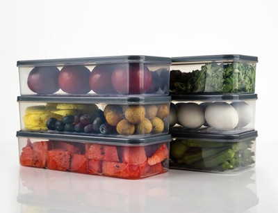 Eversoft Plastic Fridge Container  - 1200 ml(Pack of 6, Grey)