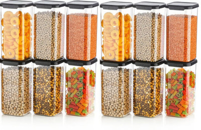 Homemet Plastic Grocery Container  - 1600 ml(Pack of 12, Black)