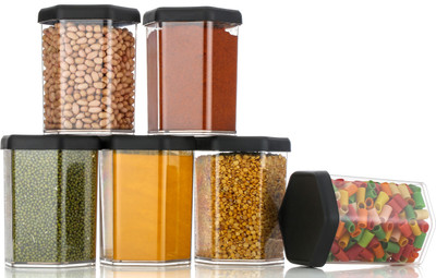 Raghuandan Plastic Grocery Container  - 1100 ml(Pack of 6, Black)