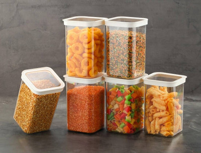 RABBITO Plastic Grocery Container  - 1100 ml(Pack of 6, White)