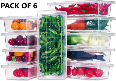 BELLERBIRD Plastic Fridge Container  - 1550 ml(Pack of 6, Clear)