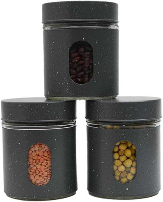 TRISHYANA Glass Utility Container  - 350 ml(Pack of 3, Black)