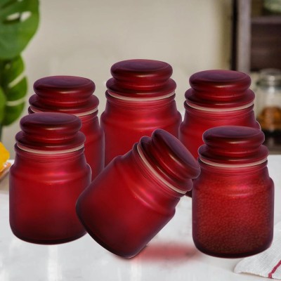 Pure Source India Glass Cookie Jar  - 110 ml(Pack of 6, Red)