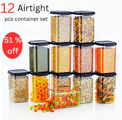 Reffo Plastic Grocery Container  - 1100 ml(Pack of 12, Black)