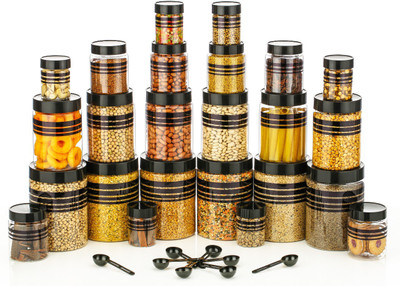 RK EMPIRE Plastic Grocery Container  - 1200 ml, 650 ml, 350 ml, 250 ml(Pack of 24, Black)