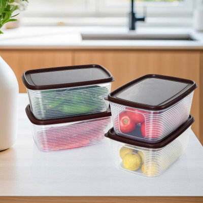 FEEDNIX Plastic Fridge Container  - 2000 ml(Pack of 4, Brown)