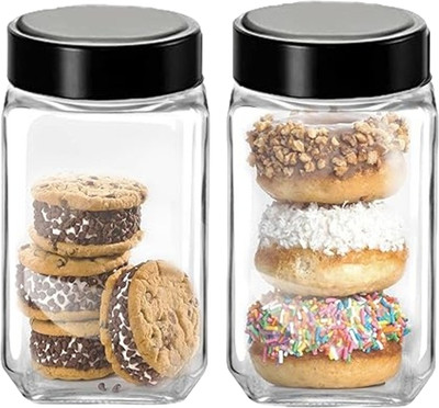 Flipkart SmartBuy Glass Cookie Jar  - 1000 ml(Pack of 2, Clear)