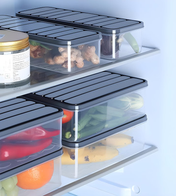 XYLOVIA Plastic Fridge Container  - 1400 ml(Pack of 6, Grey)