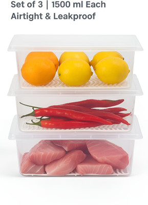 Sajano Plastic Fridge Container  - 1500 ml(Pack of 3, Off White)