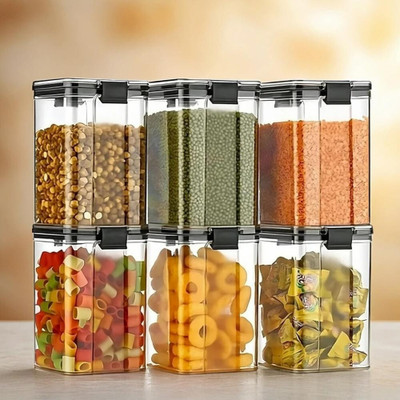 ADMONITION Plastic Grocery Container  - 1200 ml(Pack of 6, Black)
