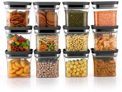 Linear Plastic Grocery Container  - 600 ml(Pack of 12, Black)