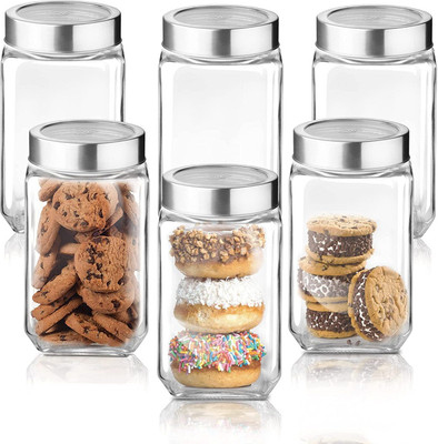 Kalsigate Glass Grocery Container  - 1000 ml(Pack of 6, Clear)