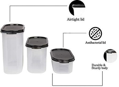 Cutting EDGE Plastic Grocery Container  - 525 ml, 1200 ml, 1800 ml(Pack of 3, Black)