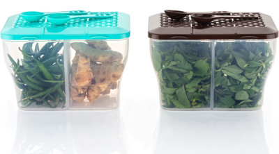 Somnath India Plastic Grocery Container  - 2000 ml(Pack of 2, Green, Brown)