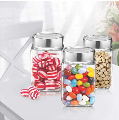 prabhu enterprise Glass Grocery Container  - 1000 ml(Pack of 3, White)