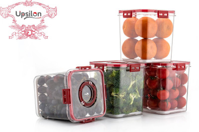 UPSILON Plastic Fridge Container  - 2100 ml(Pack of 4, Maroon)