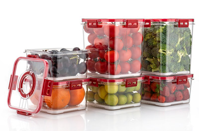Cronus Plastic Grocery Container  - 2100 ml, 1100 ml(Pack of 6, Red)