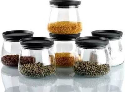 Kivanshi Plastic Grocery Container  - 800 ml(Pack of 6, Black, Multicolor)