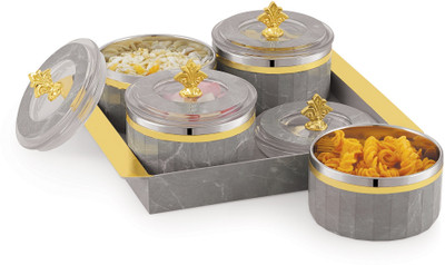 Nabhya Stainless Steel Grocery Container  - 500 ml(Pack of 4, White)