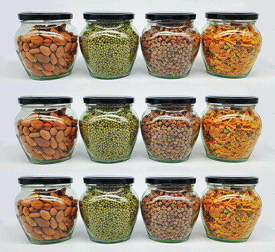 MOOZICO Glass Cookie Jar  - 400 ml(Pack of 12, Black)