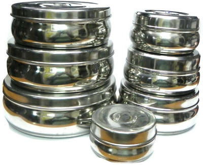 Ratehalf Steel Grocery Container  - 2000 ml(Pack of 7, Silver)