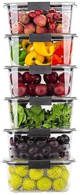 TEX-RO Plastic Fridge Container  - 1000 ml(Pack of 6, Black)