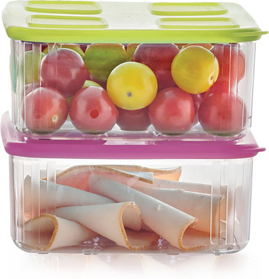TUPPERWARE Plastic Fridge Container  - 1.04 L(Pack of 2, Green, Pink)
