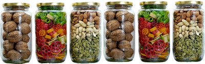 Skyper Glass Cookie Jar  - 1100 ml(Pack of 6, Gold, Clear)