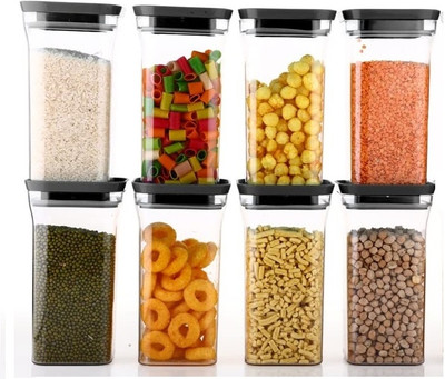 Homemet Plastic Grocery Container  - 1250 ml(Pack of 8, Black)