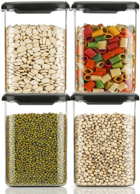 SKYHEART Plastic Grocery Container  - 1100 ml(Pack of 4, Black)
