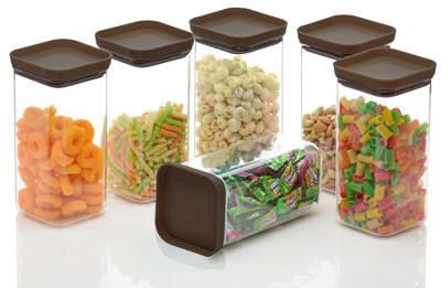 EMBICON Plastic Grocery Container  - 1500 ml(Pack of 6, Brown)