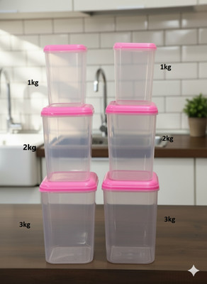 Racoon Plastic Grocery Container  - 1000 ml, 2000 ml, 3000 ml, 1000 ml, 2000 ml, 3000 ml(Pack of 6, Pink)