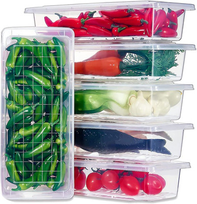 TOLXI Plastic Fridge Container  - 1000 ml(Pack of 6, White)